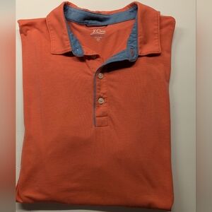 J Crew Performance Orange Polo Top Size LT Blue Contrasting Trim